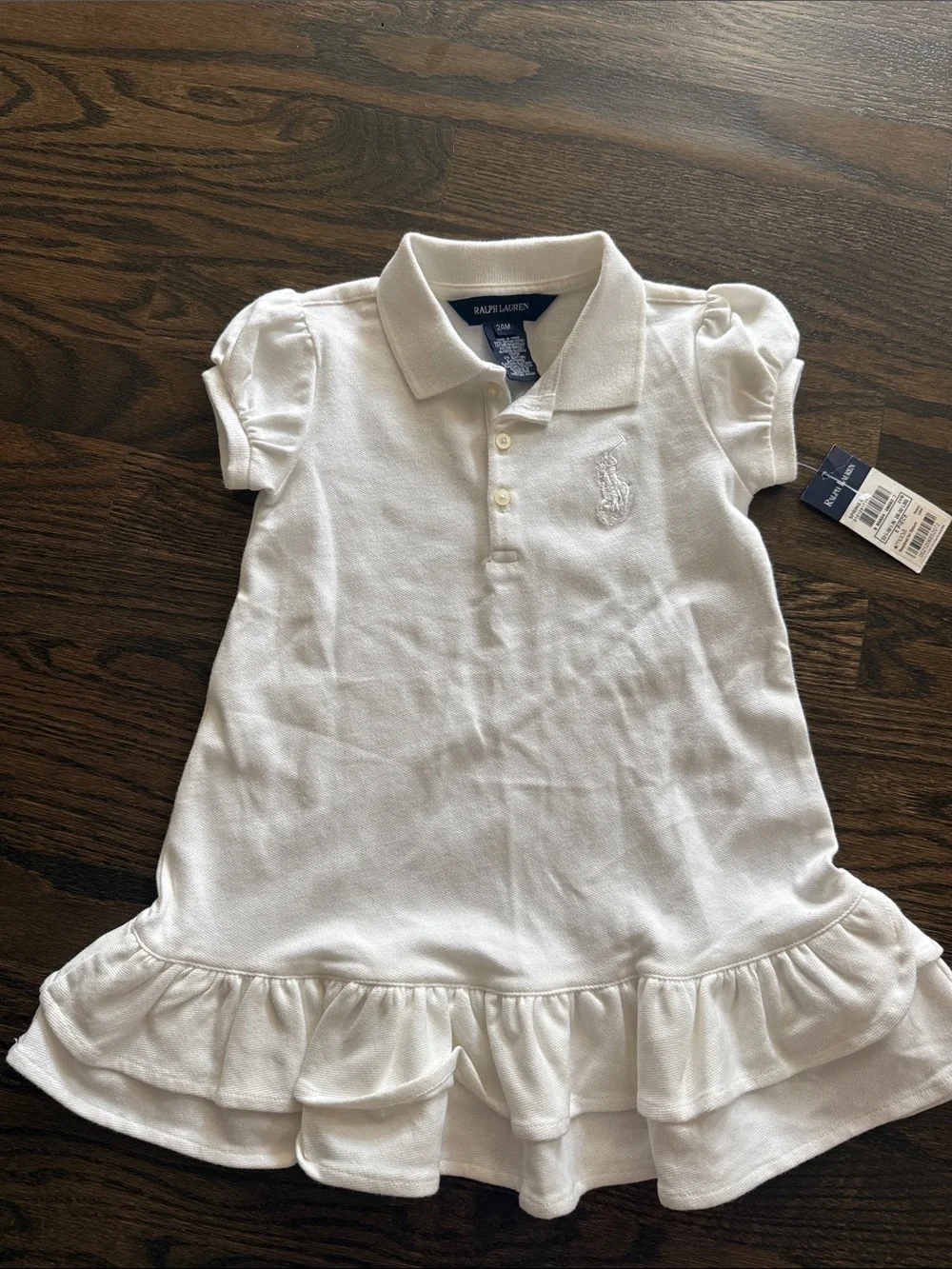 Ralph Lauren White Girls Polo Dress with Ruffle Hem